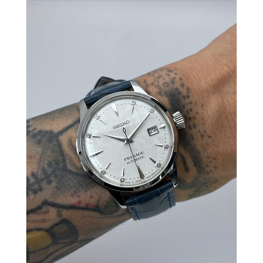Custom Seiko Mod • White Diamond Sakura Silver Presage • 40.5mm